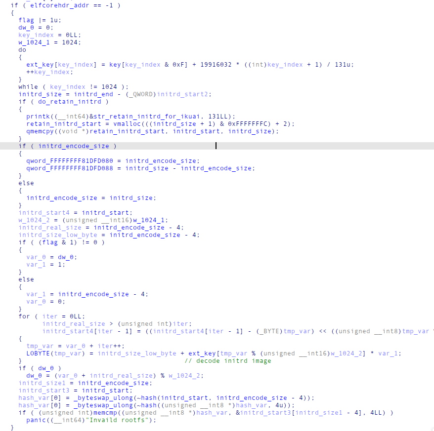 populate_rootfs function disassembly